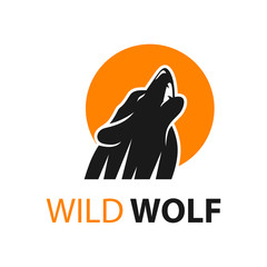 Wall Mural - wolf logo design and moon circle