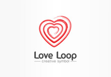 Love Loop Creative Symbol Concept. Valentine Day, Wedding Card. Abstract Spiral, Sex Shop Business Logo Idea. Hand Drawn Red Heart Icon. Corporate Identity Logotype, Company Graphic Design Tamplate