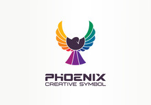 Color Phoenix Creative Symbol Concept. Freedom, Spread Wings Eagle, Spectrum Abstract Business Logo Idea. Bird In Flight, Rainbow Icon. Corporate Identity Logotype, Company Graphic Design Tamplate