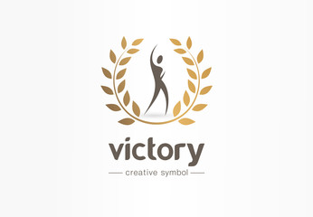 Wall Mural - victory, happy man and gold laurel wreath creative symbol concept. champion, success abstract busine