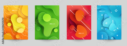 Fotografía Set of creative modern concept with abstract flowing liquid shapes in paper cut style