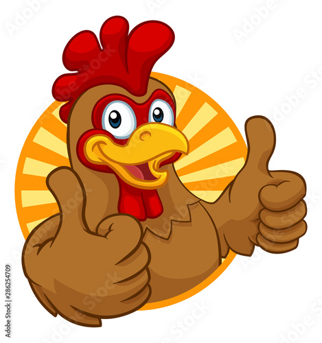 Fotografía A chicken cartoon rooster cockerel character mascot giving a thumbs up