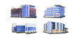 © mast3r - set different commercial corporate office buildings icons architecture variations collection business center mall super market library cinema exterior design flat horizontal