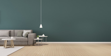 Poster - Perspective of modern luxury living room with grey sofa and white blank picture frame, Minimal, Architecture idea of large window system. - 3D rendering.