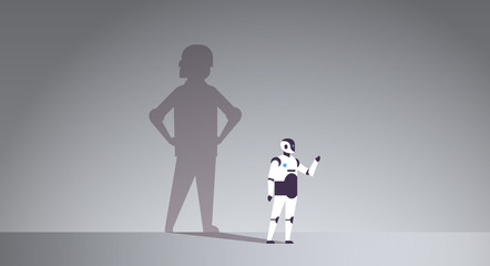 Poster - modern robot with shadow of human artificial intelligence technology progress aspiration concept male cartoon character standing pose full length flat horizontal