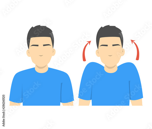 Fotografía Shoulder shrug exercise. Stretch to relieve neck pain