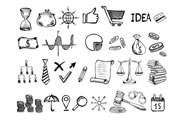 Wall Mural - Hand drawn business symbols. Management concept with Doodle design style.