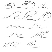 Sea River Wave Set Illustration Handdrawn Doodle Vector