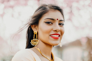 Wall Mural - Beautiful smiling Hindu with red lips