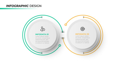 Business Infographic template. Timeline with 2 steps, circles, options and marketing icons. Vector element for presentations.