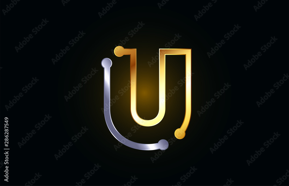 gold and silver metal letter U for alphabet logo icon design Stock ...