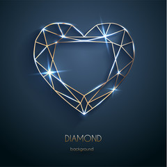 Wall Mural - Abstract luxury template with golden heart-shaped diamond outline - eps10 vector