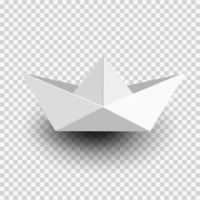 Origami White Paper Ship,boat Isolated On Transparent Background
