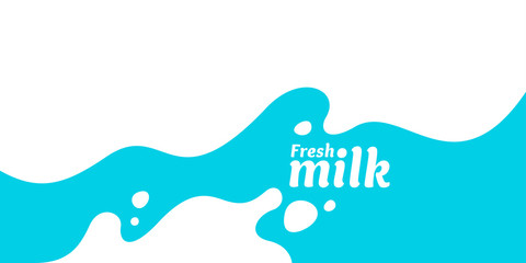 Modern poster fresh milk with splashes on a light blue background. Vector illustration