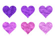 Set of 6 polygonal bright halftone violet hearts on white background. Valentine's day decoration objects. Symbol of love.