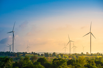 Green energy concept, eco power. Wind turbine located along the hill with the wind blowing all the time. Can produce renewable energy as well. Considered a clean energy.