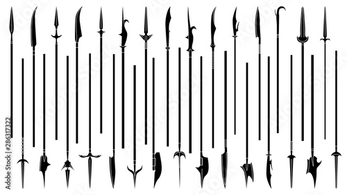 Cuadros en Lienzo Set of simple monochrome images of spears and halberds.
