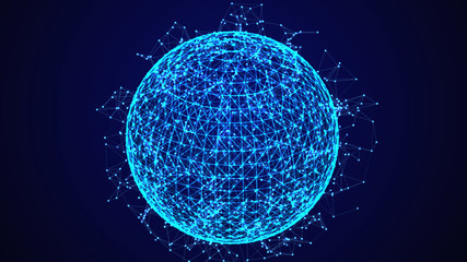 Poster - Global network connection. World map points and lines composition. 3D rendering.