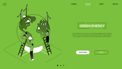 Green energy - line design style isometric web banner