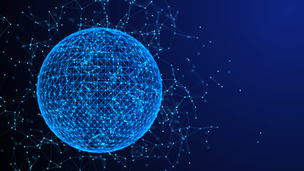 Poster - Global network connection. World map points and lines composition. 3D rendering.