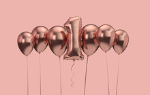 1st Birthday Pink Balloon Background. Happy Birthday. 3D Rendering