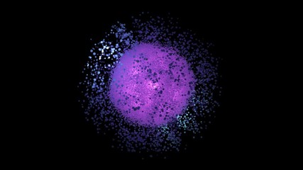 Poster - Abstract animation of multicolored particles bright explosion and extension on th black background. Animation. Beautiful particles spinning around the large luminous core