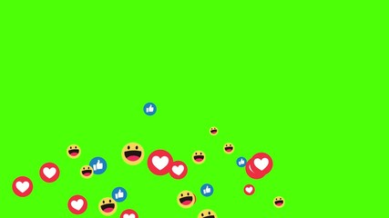 Poster - Ukraine - August 21 2019: Social media background green screen live style animated emoji heart social media icon. Social media icons, social media screen background. Valentine day love beautiful.