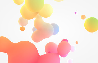 Aufkleber - Abstract colorful 3d art background. Holographic floating liquid blobs, soap bubbles, metaballs.