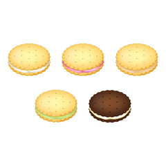 Sticker - Realistic Detailed 3d Biscuits Cookies or Sandwich Biscuit with Cream. Vector