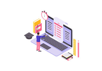 Online test isometric color vector illustration