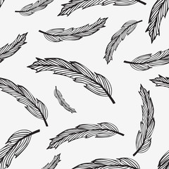 Wall Mural - Seamless hippie pattern with feathers