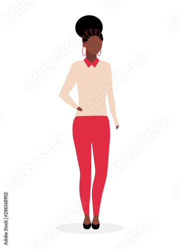 Black Elegant Woman Flat Vector Illustration Afro American