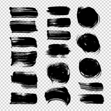 Straight And Round Textured Brushstrokest Black Textured Isolated On Imitation Transparent Background