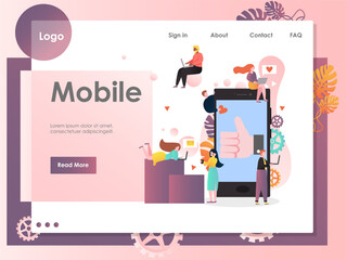 Wall Mural - Mobile vector website landing page design template