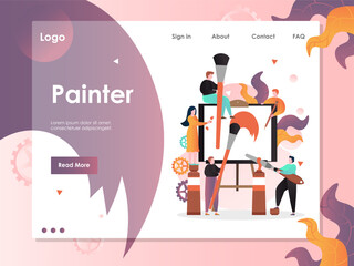 Wall Mural - Painter vector website landing page design template