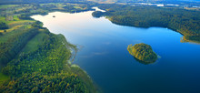 Aerial Landscape From The Drone - Lake In Masuria Lake District