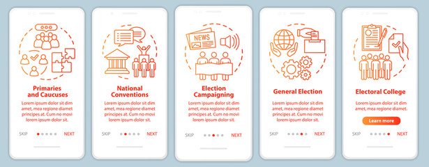Elections onboarding mobile app page screen vector template. Politics and social events. Walkthrough website steps with linear illustrations. UX, UI, GUI smartphone interface concept