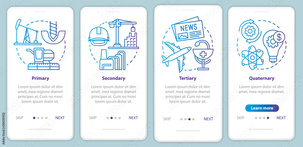 Manufacturing process blue onboarding mobile app page screen vector ...