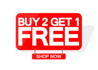 Wall Mural - Buy 2 Get 1 Free, sale banner design template, discount tag, great offer, vector illustration