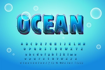 Cute glossy blue water alphabet , vector, EPS10. Funny Cartoon shine icy font - letter from A to Z, vector clip art for your christmas design or text