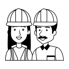 Canvas Print - couple of builders constructors characters