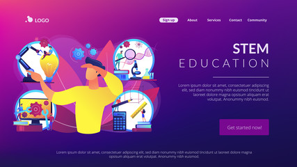 Sticker - Multidisciplinary teaching method, modern learning system, knowledge gaining. STEM education, STEM integration, engineering for kids concept. Website homepage landing web page template.