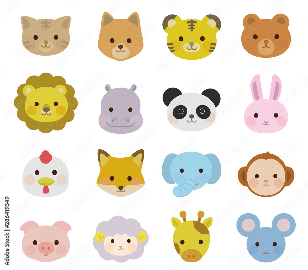 Wall Murals かわいい動物の顔 アイコン イラスト01 Nikkel Art Wall Murals かわいい動物の顔 アイコン イラスト01 Nikkel Art