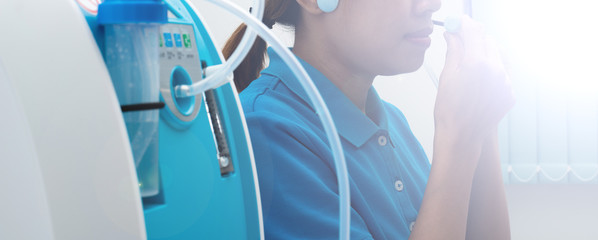 medical device individual blue white portable oxygen cylinder to put gas for patients with respirato