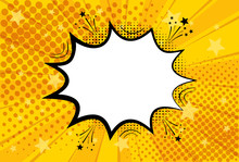 Pop Art Retro Comic. Yellow Background Superhero. Lightning Blast Halftone Dots. Cartoon Vs. Vector