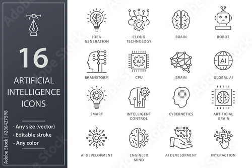 Fotografía Artificial intelligence line icons set