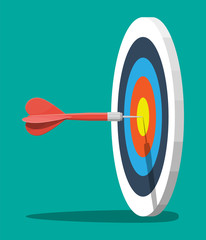 Poster - Target on wooden tripod with dart arrow in center. Goal setting. Smart goal. Business target concept. Achievement and success. Vector illustration in flat style