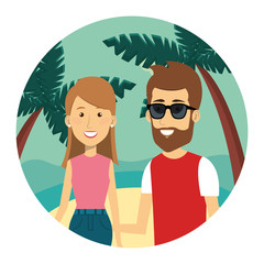 Sticker - young lovers couple on the beach characters