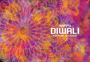 Wall Mural - Abstract illustration mandala graphic with watercolor painting, celebration for Happy Diwali festival of light backgrounds