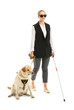 © Pixel-Shot - Young blind woman with guide dog on white background